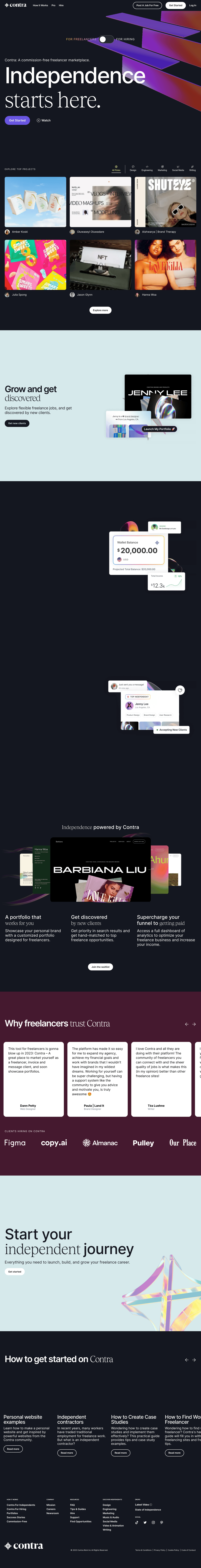 Contra desktop landing page