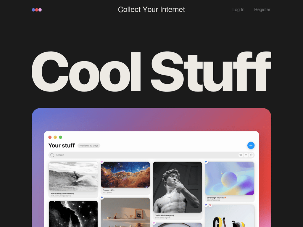 Cool Stuff desktop landing page