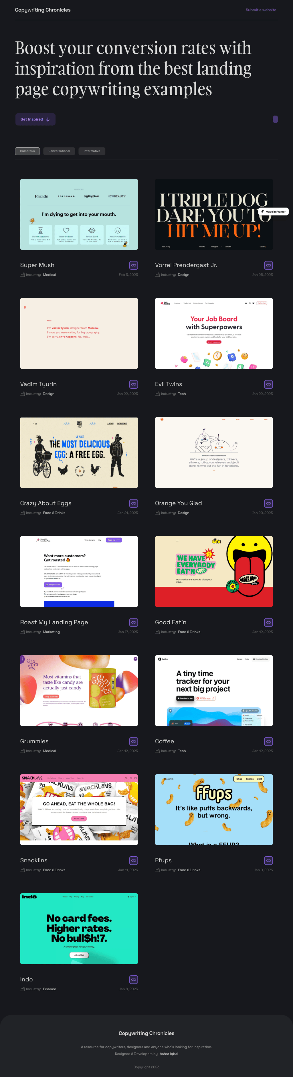 Copywriting Chronicles desktop landing page
