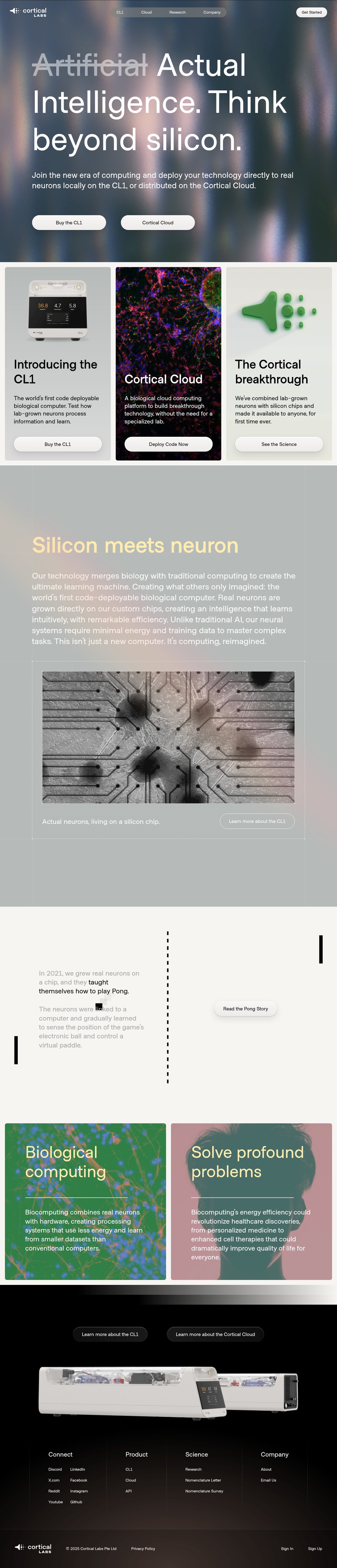 Cortical Labs desktop landing page
