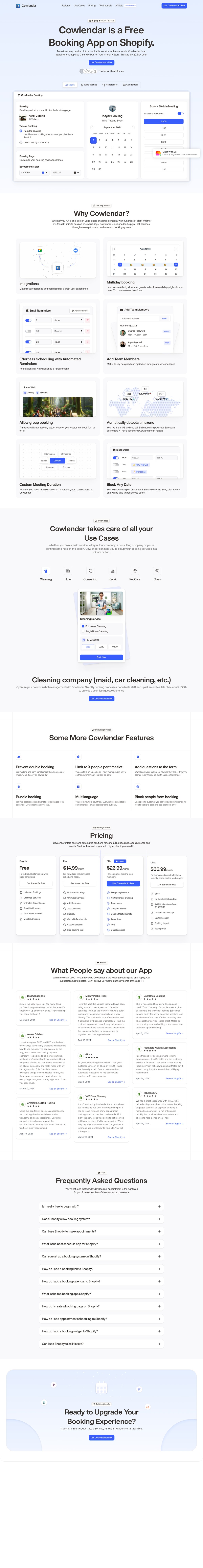 Cowlendar Appointment Scheduling Software • Best Shopify booking app desktop landing page