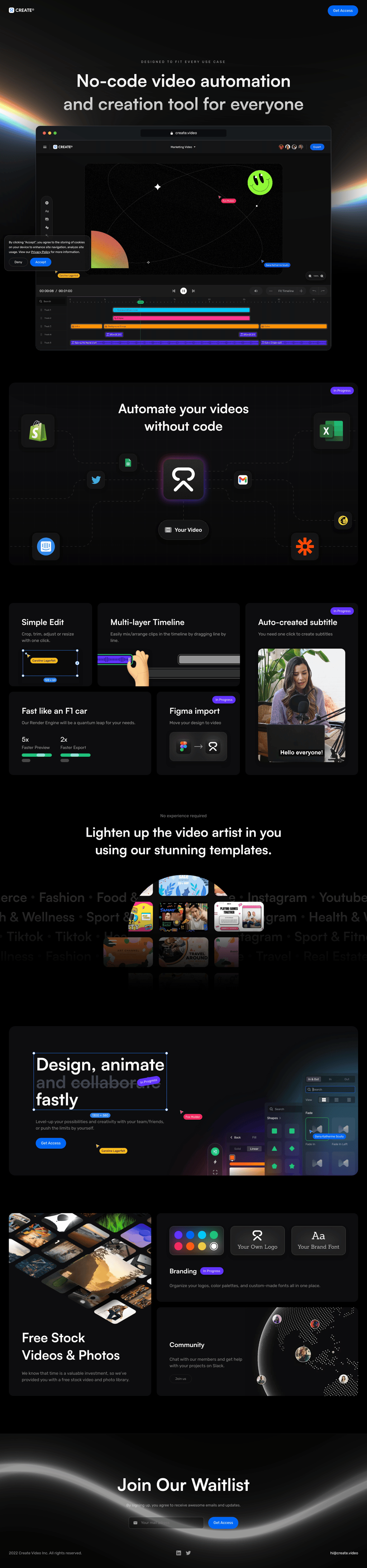 Create video desktop landing page