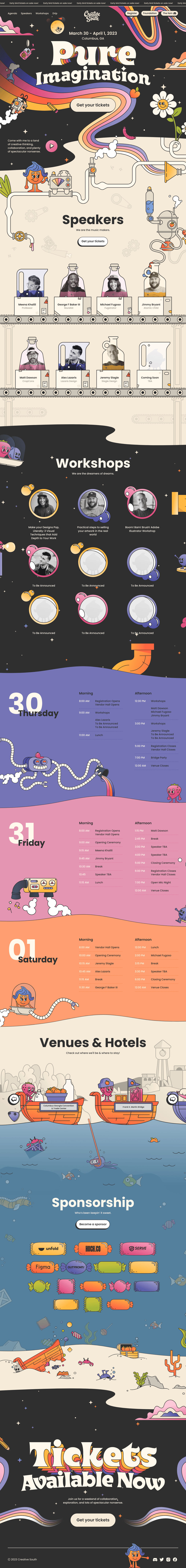 Creative South '23 desktop landing page