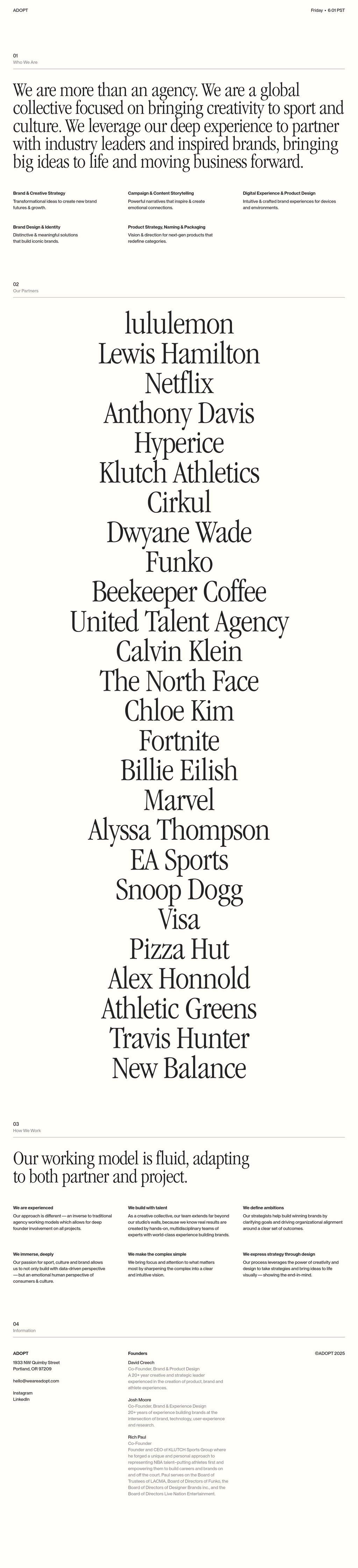 Creativity for Sport, Athletes, Culture desktop landing page