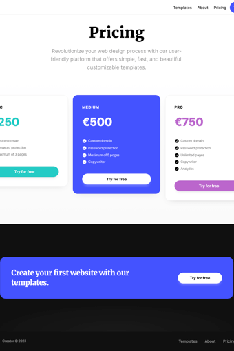 Creator landing page