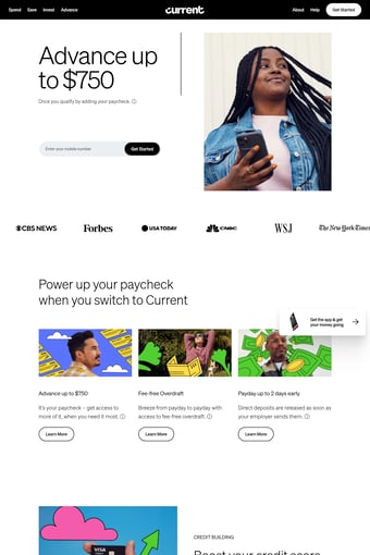 Current landing page