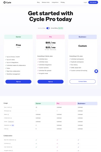 Cycle App landing page