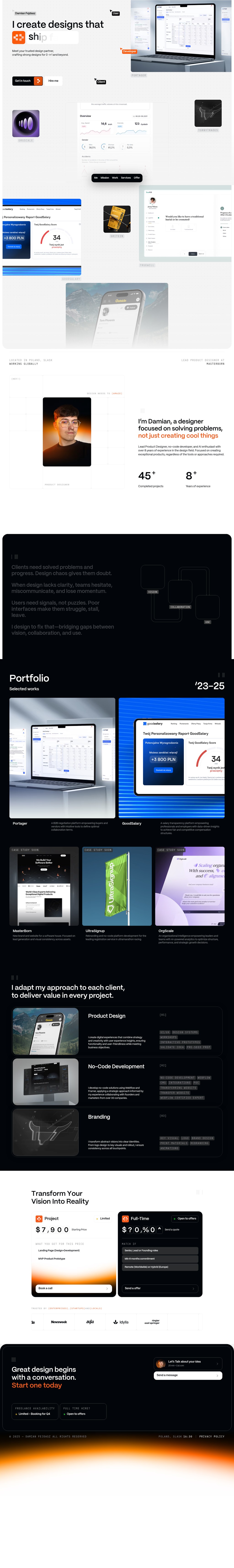 Damian Fejdasz desktop landing page