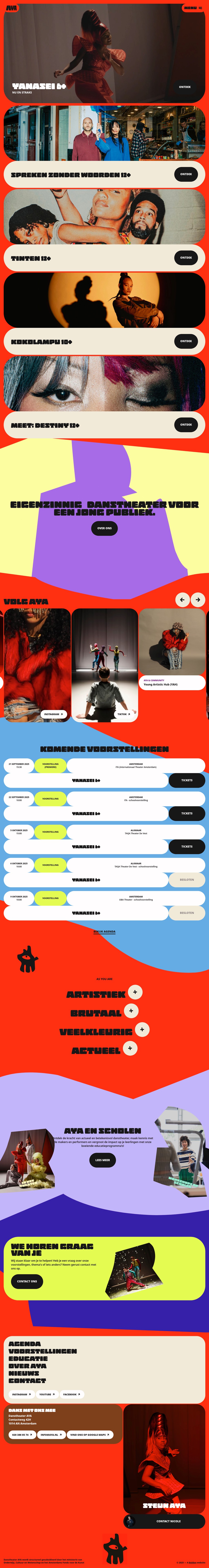 Danstheater AYA maakt brutaal danstheater voor jong publiek. Nu: Yanasei, LOEV, Spreken zonder woorden desktop landing page