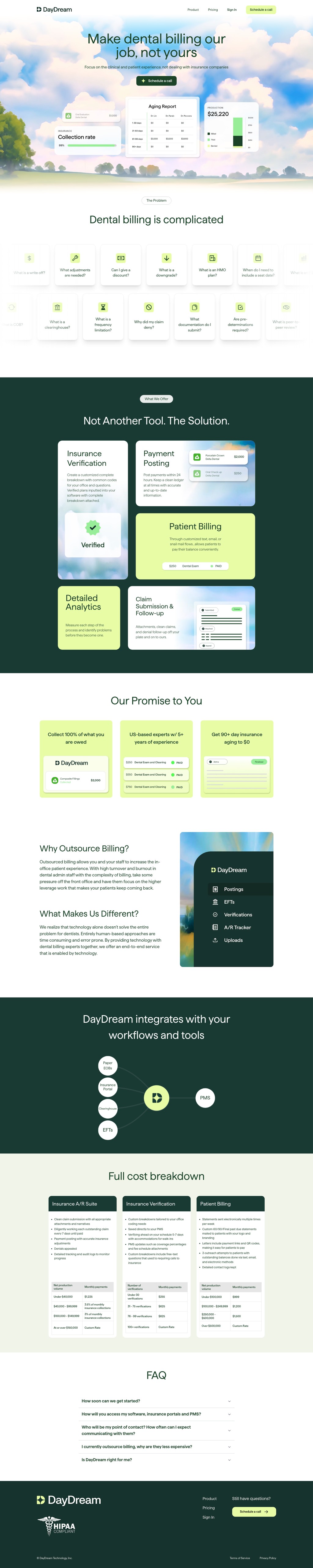 Daydream Dental desktop landing page