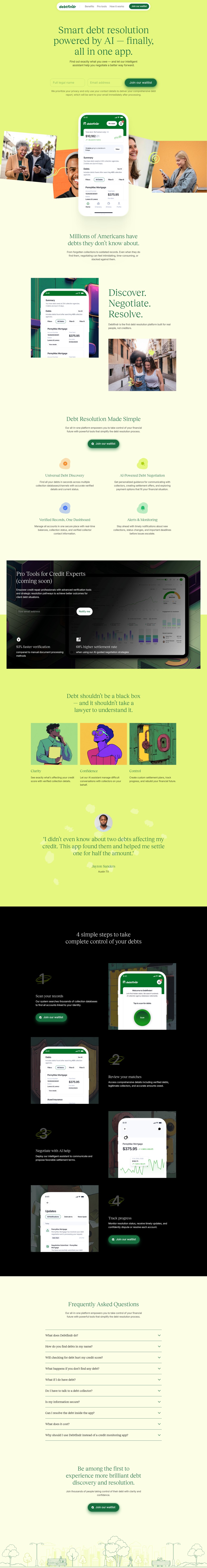 Debtfindr desktop landing page