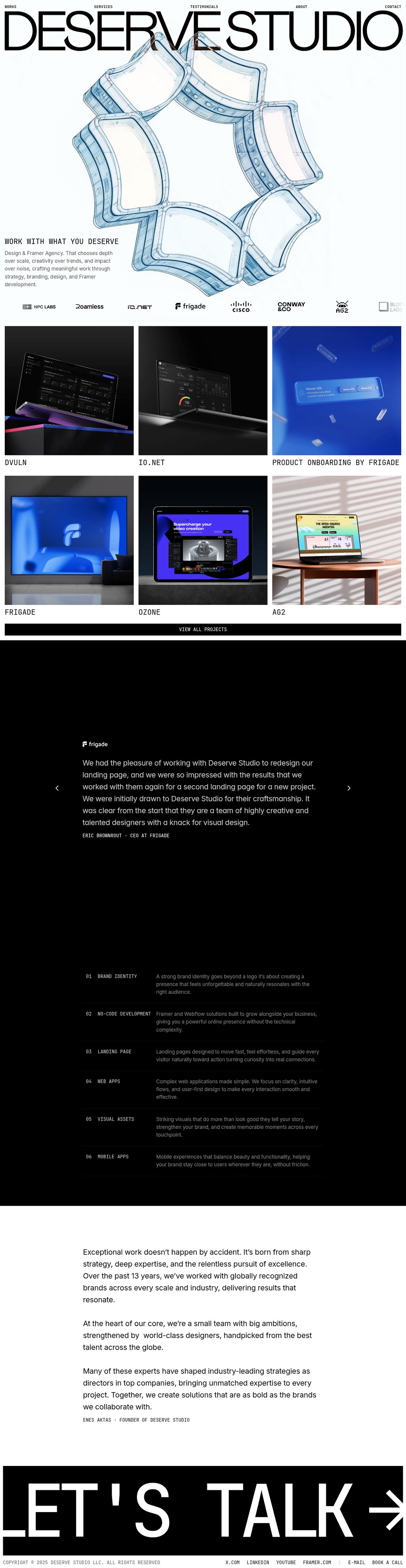 Deserve Studio desktop landing page