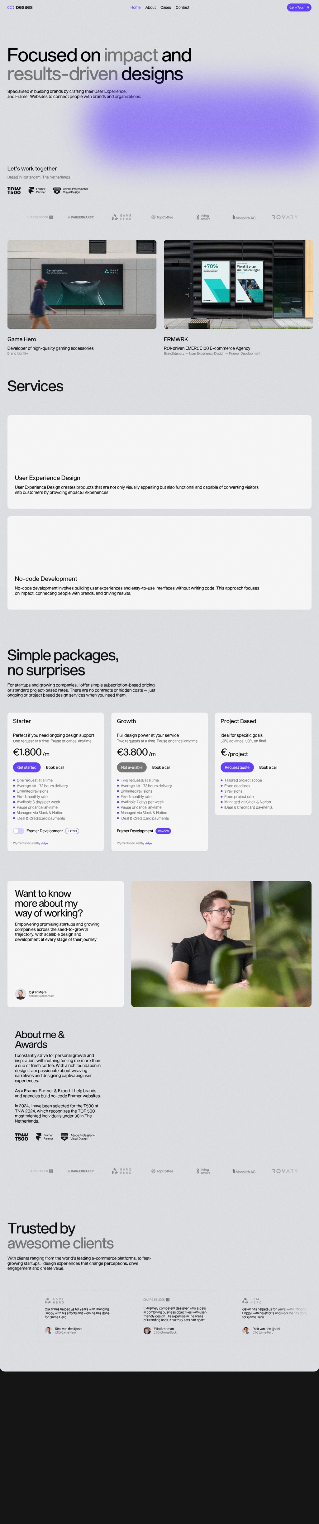 Desses desktop landing page