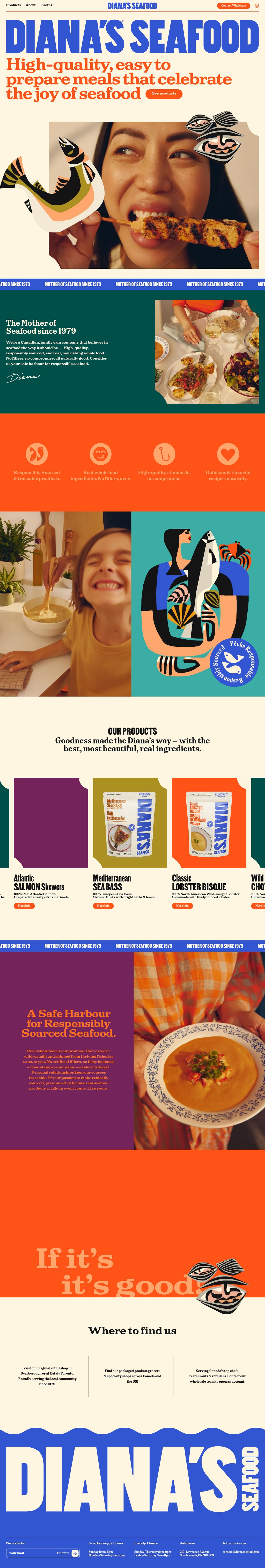 Diana's Seafood desktop landing page