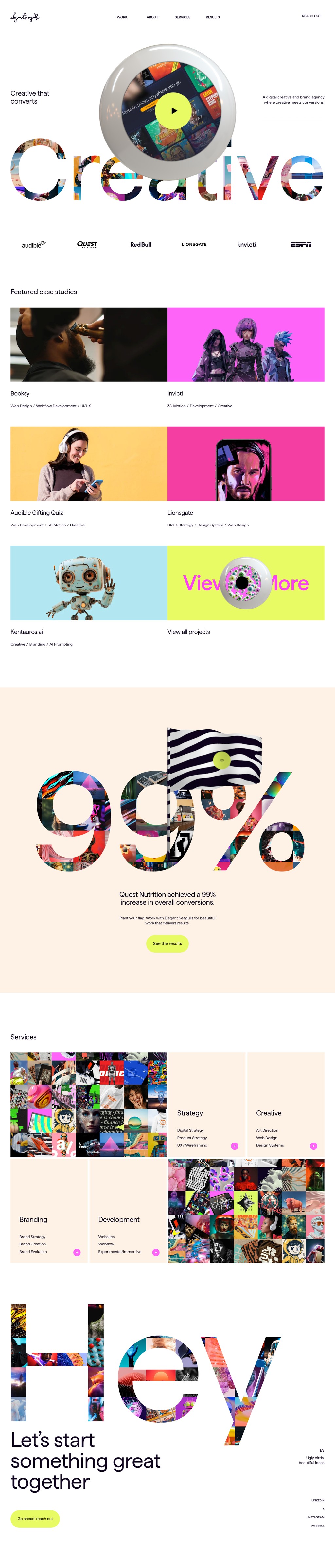 Elegant Seagulls desktop landing page