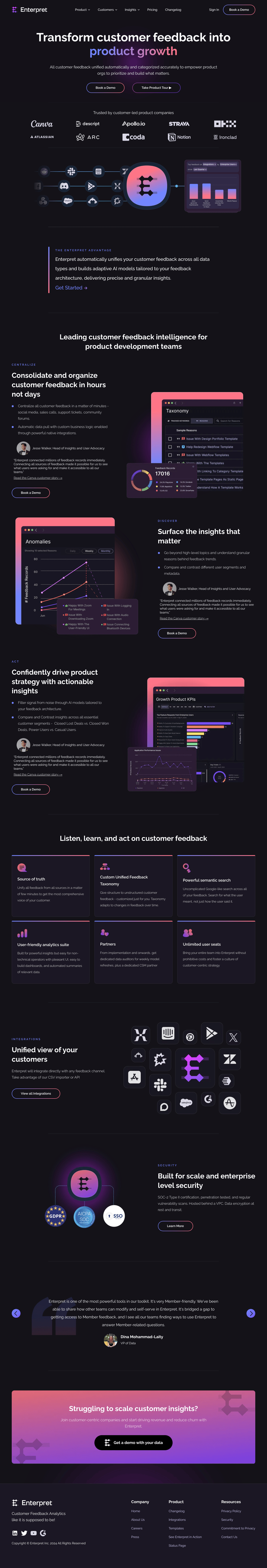 Enterpret desktop landing page