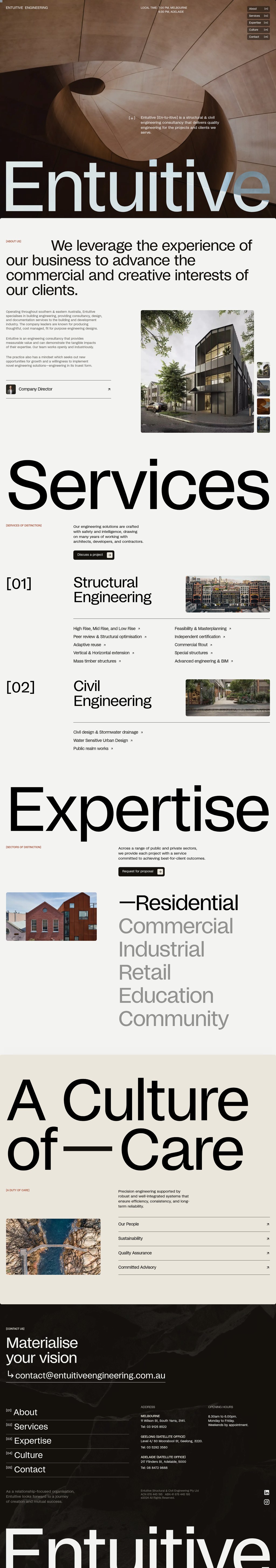 Entuitive Engineering desktop landing page