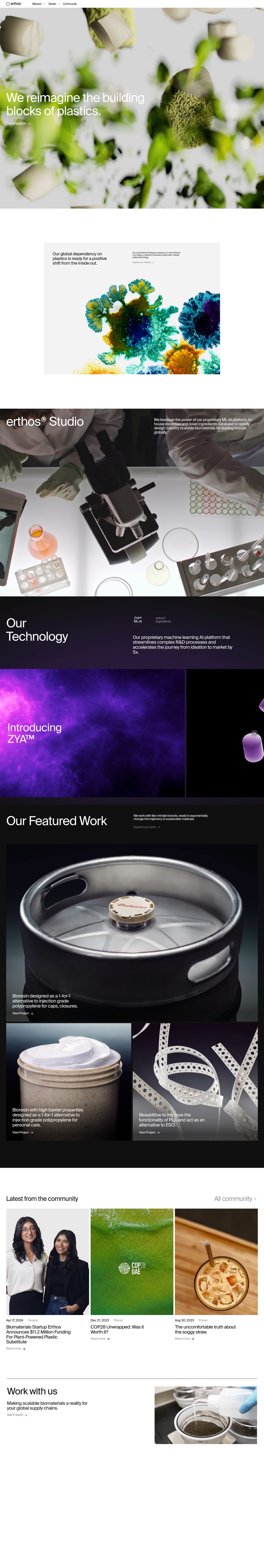 erthos® desktop landing page