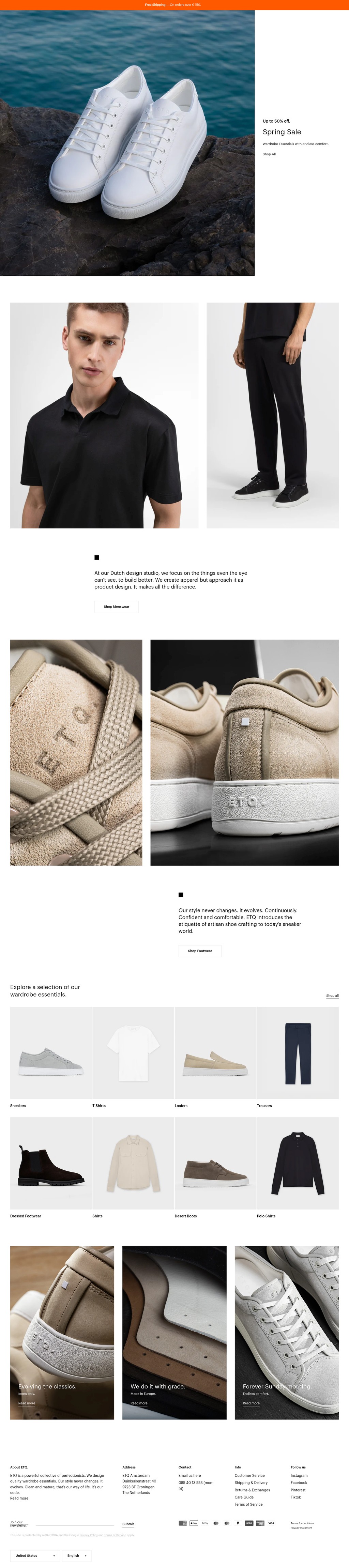 ETQ Amsterdam Online Store desktop landing page