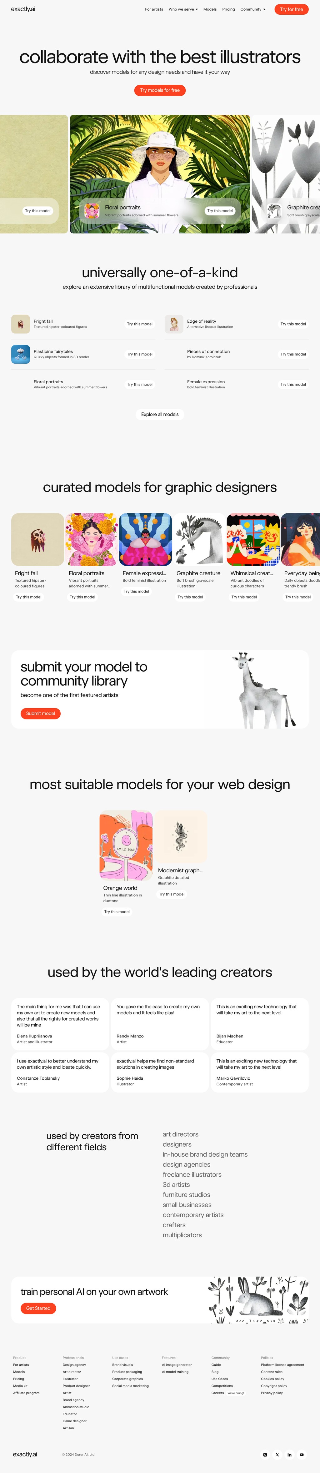 exactly models desktop landing page