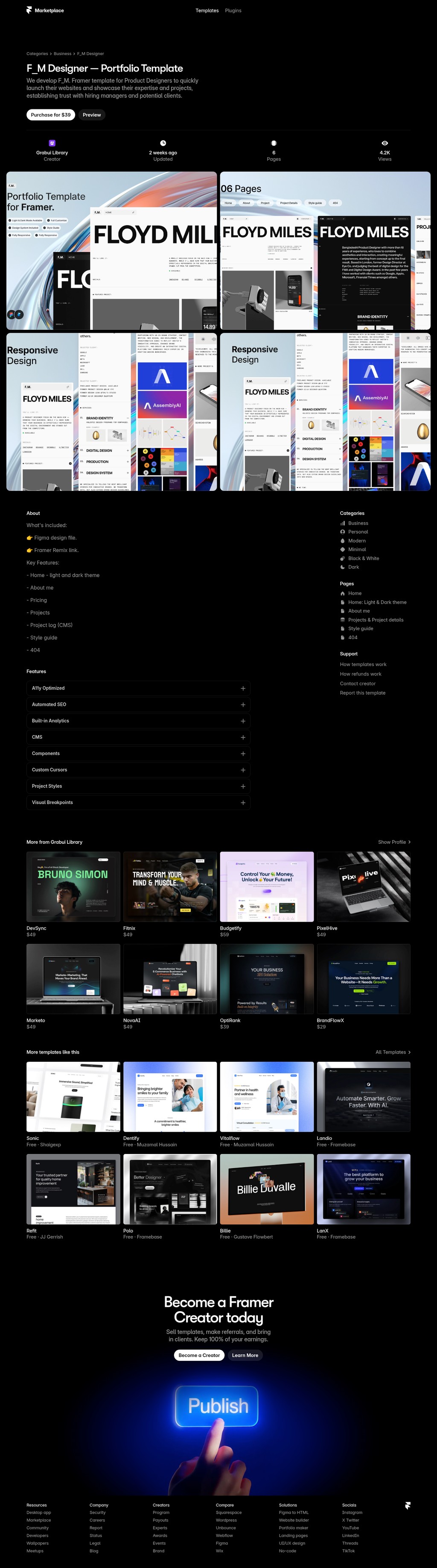 F_M Designer: Responsive Business Website Template by Grabui Library desktop landing page