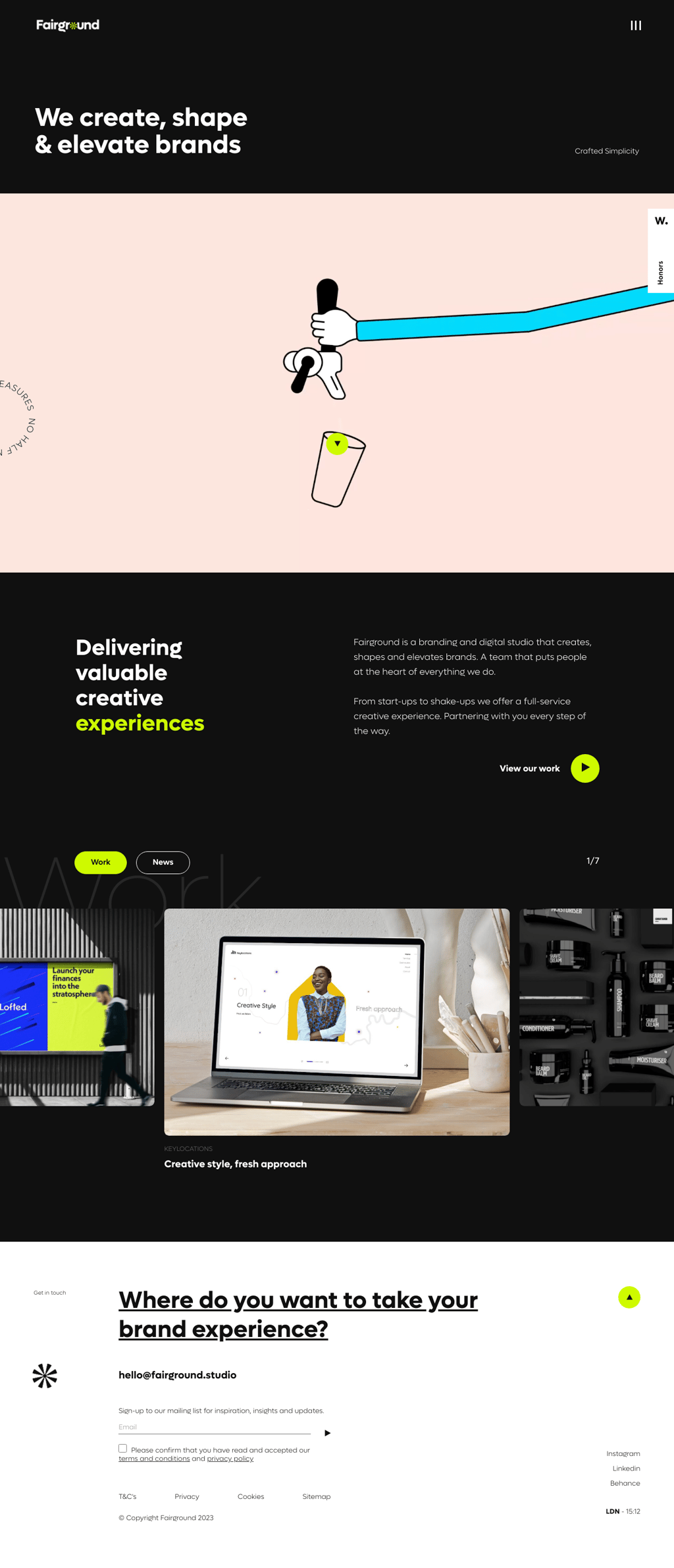 Fairground desktop landing page