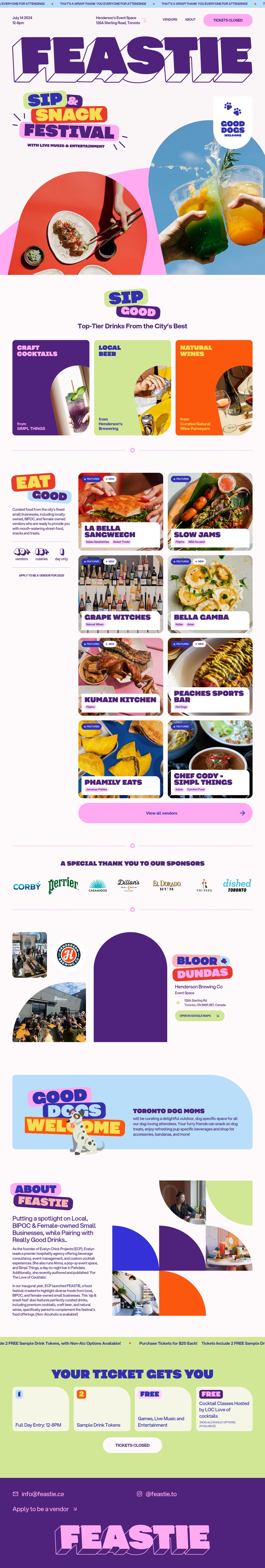 FEASTIE • Sip & Snack Festival desktop landing page