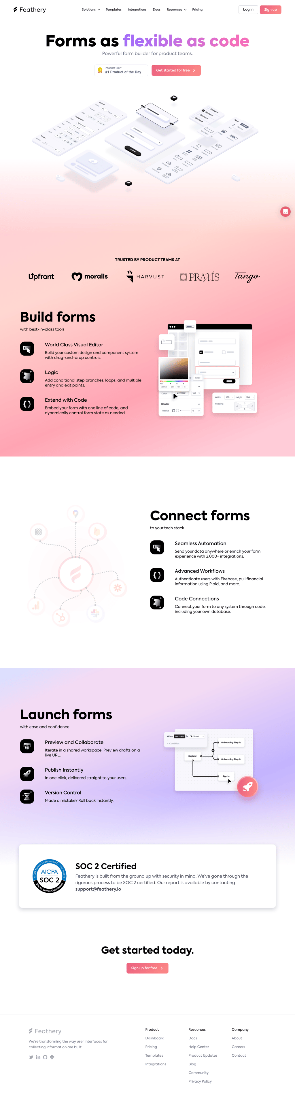 Feathery desktop landing page