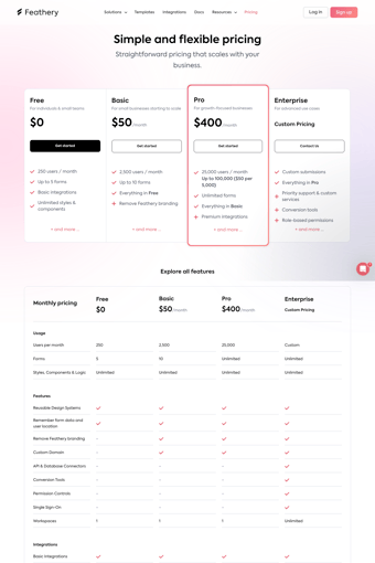 Feathery landing page