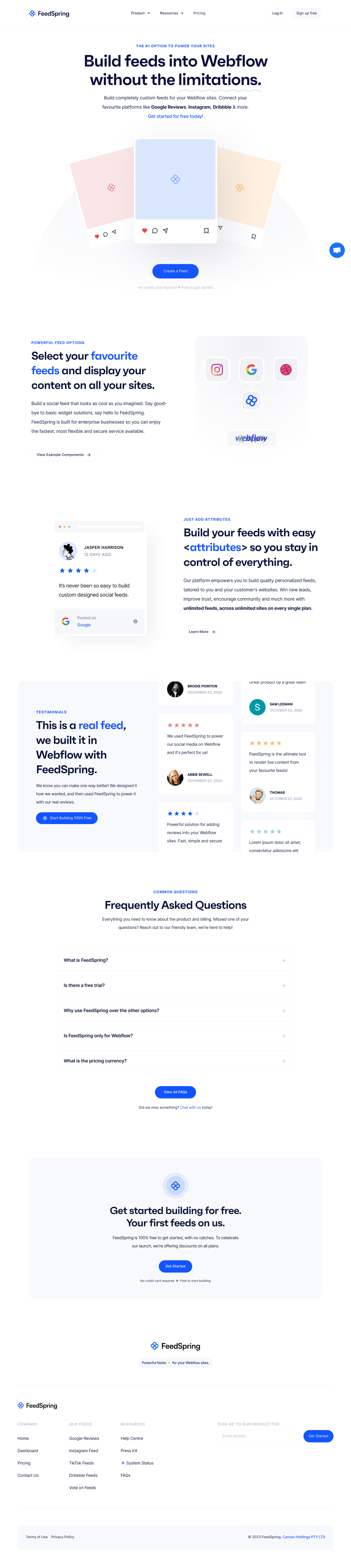 Feed Spring desktop landing page