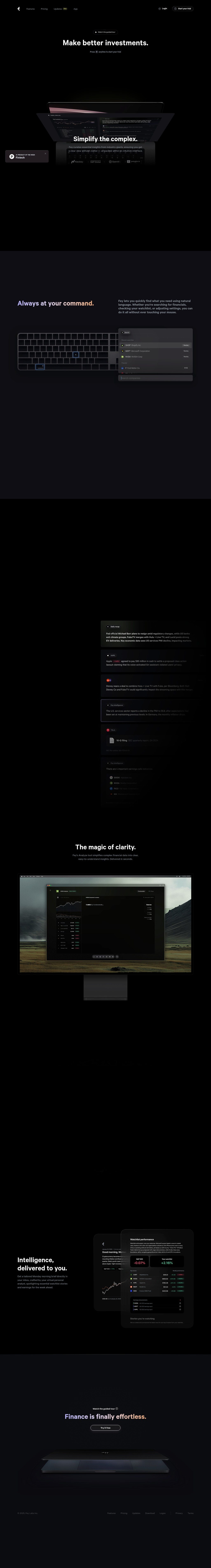 Fey: Make better investments. desktop landing page
