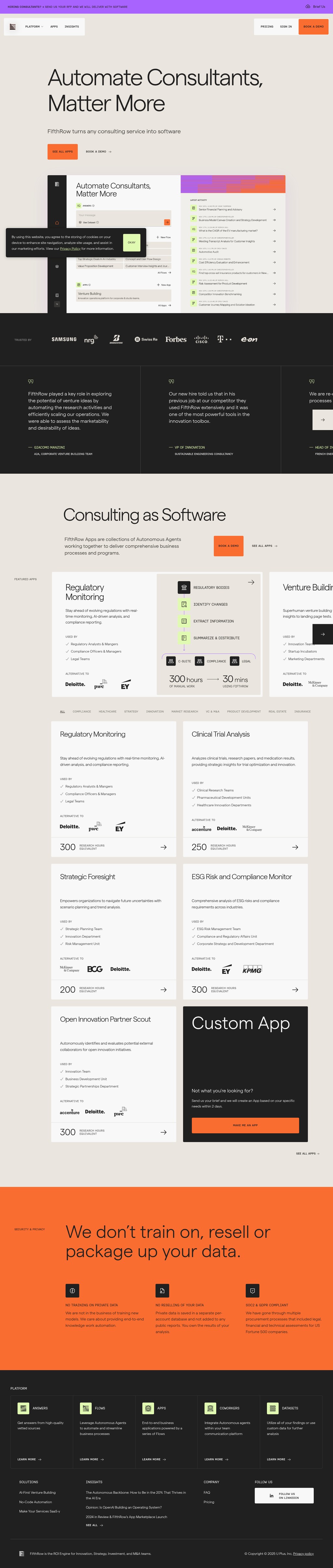 FifthRow desktop landing page