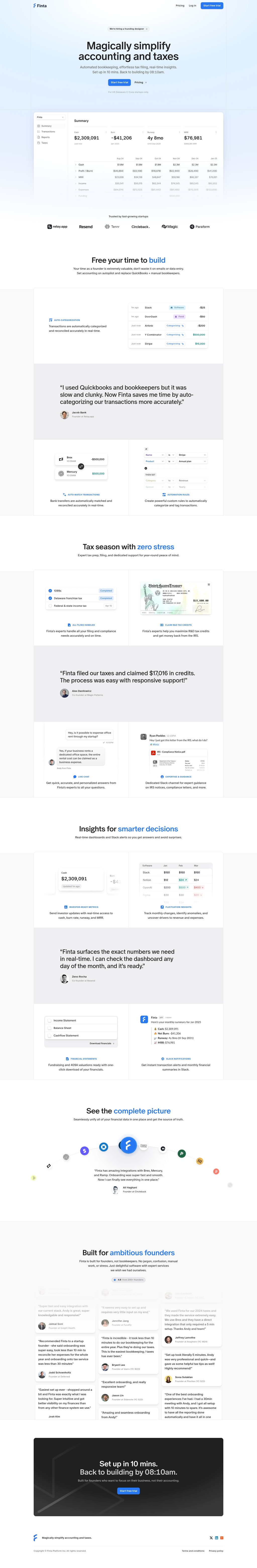 Finta: Taxes & Accounting Simplified desktop landing page