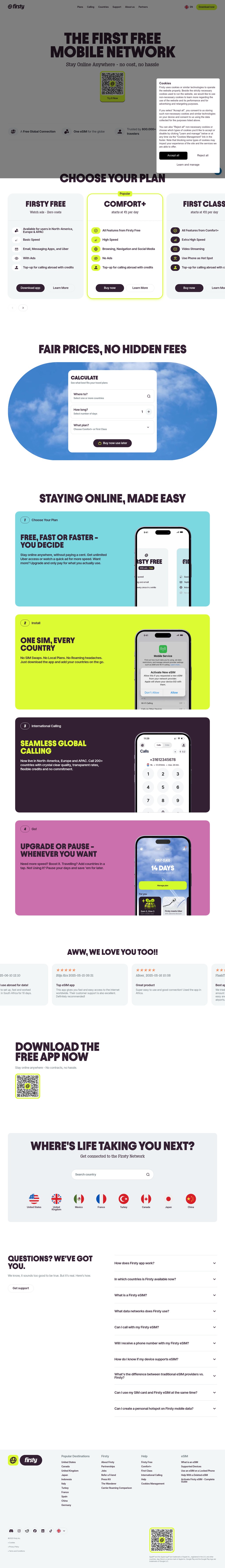 Firsty: Your international mobile data travel app desktop landing page