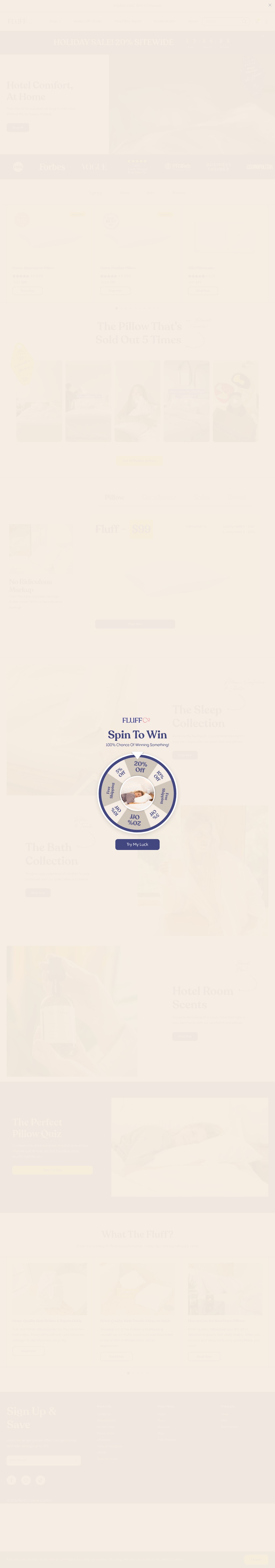 FluffCo: Hotel Quality Pillows, Comforters, Robes and Towels desktop landing page