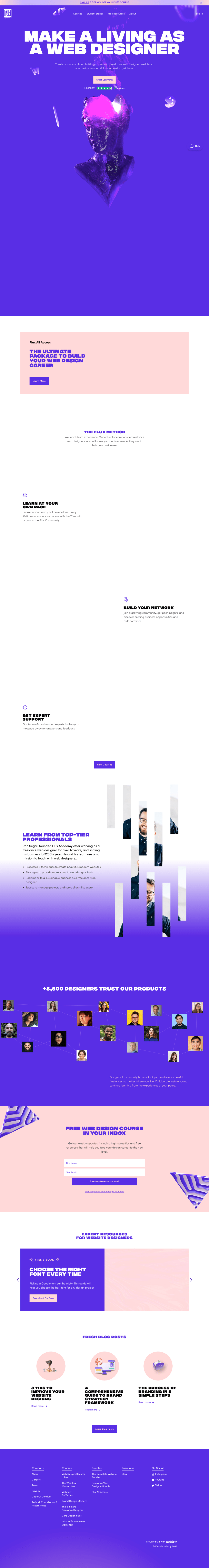 Flux Academy desktop landing page