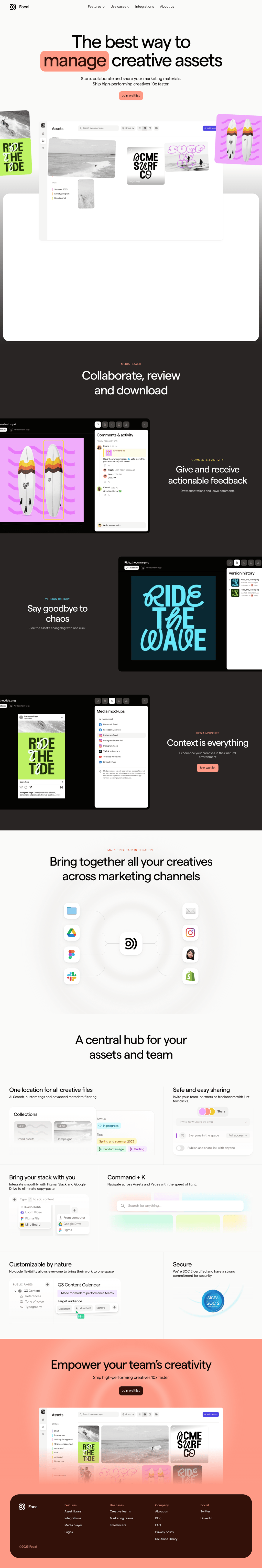 Focal desktop landing page
