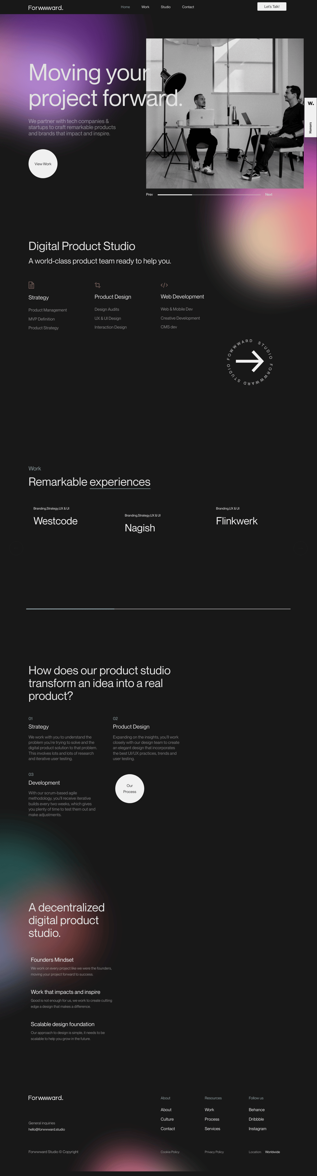 Forwwward Studio desktop landing page