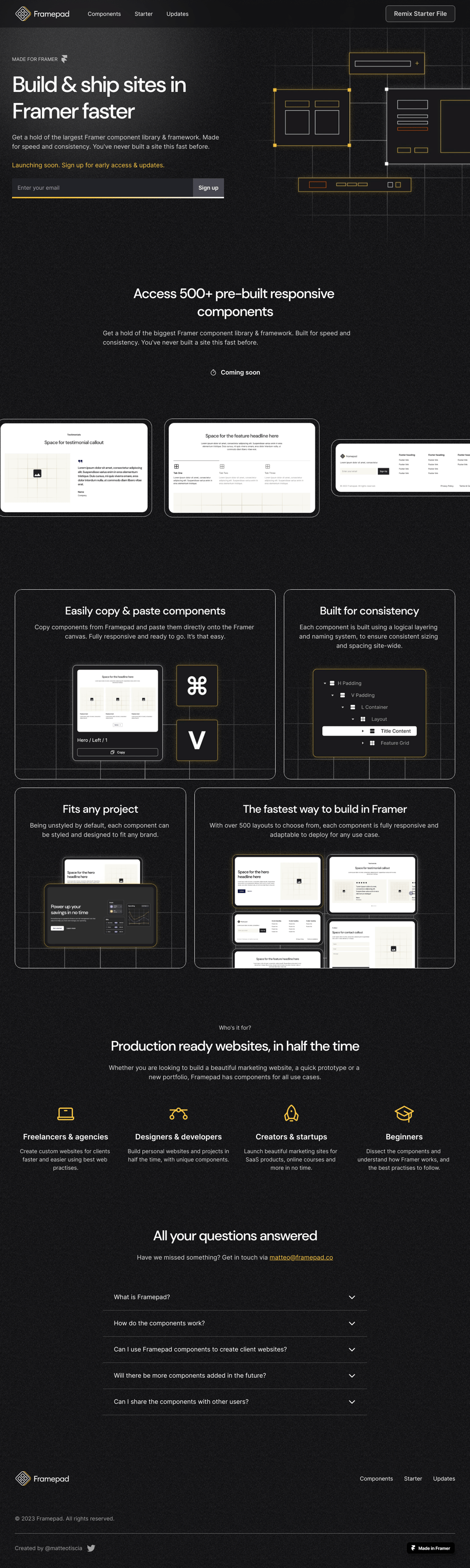 Framepad desktop landing page