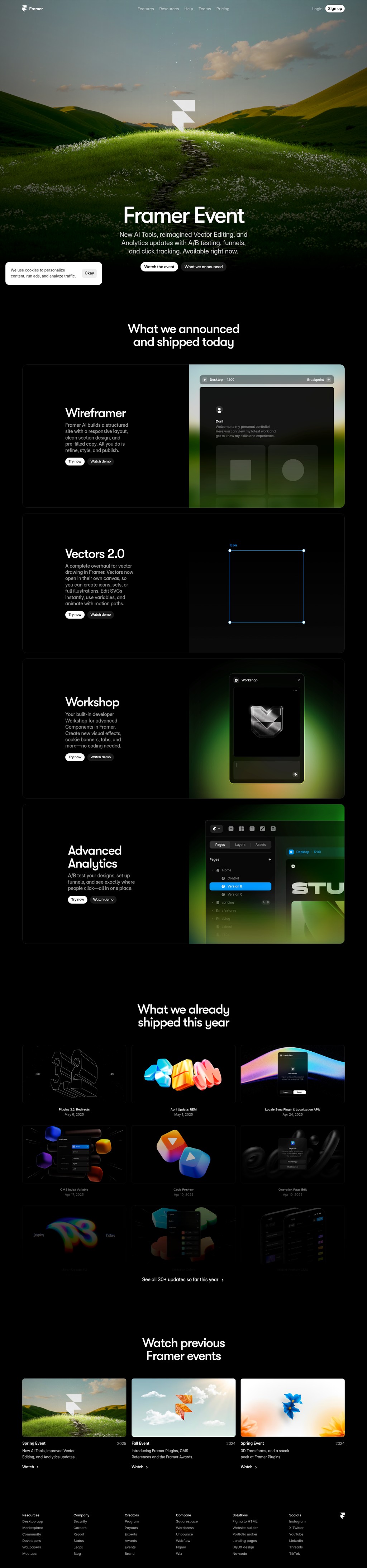 Framer: Live Events desktop landing page