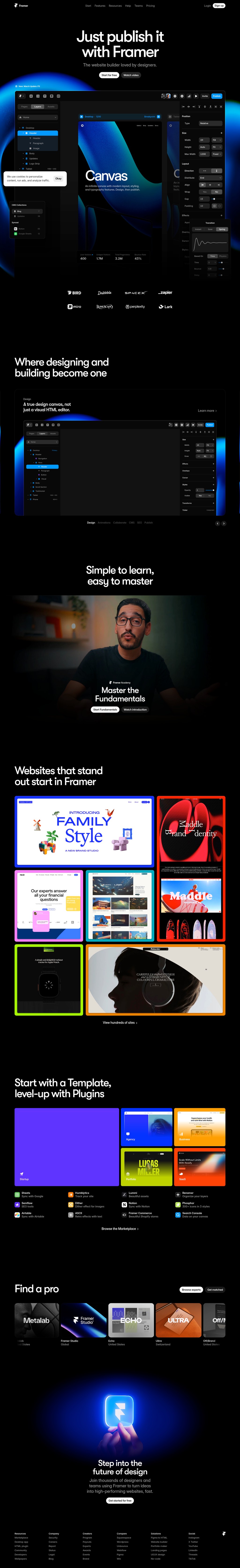 Framer: The website builder loved by designers desktop landing page