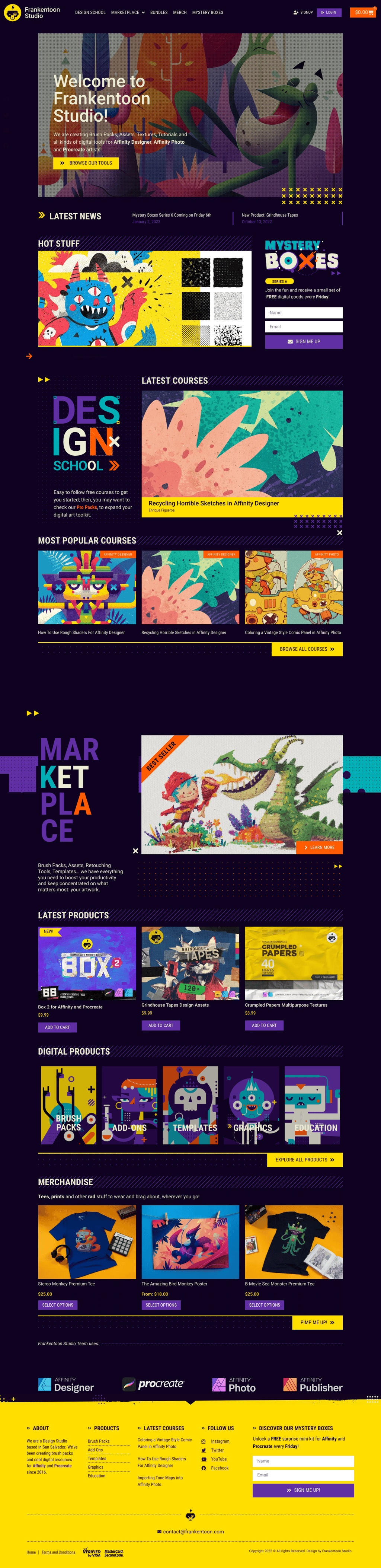 Frankentoon Studio desktop landing page