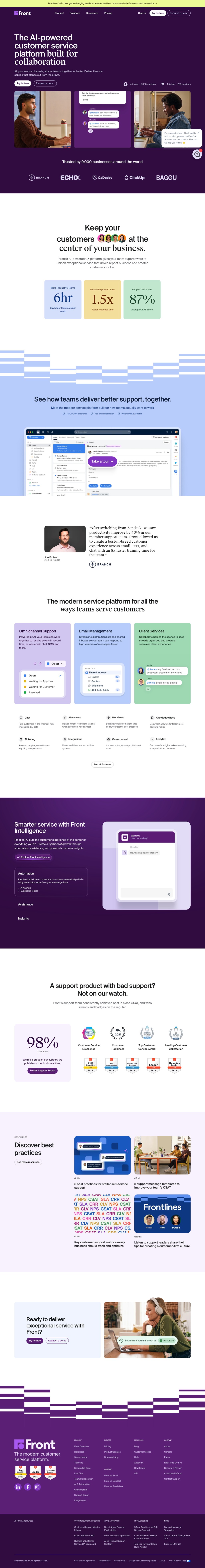 Front desktop landing page