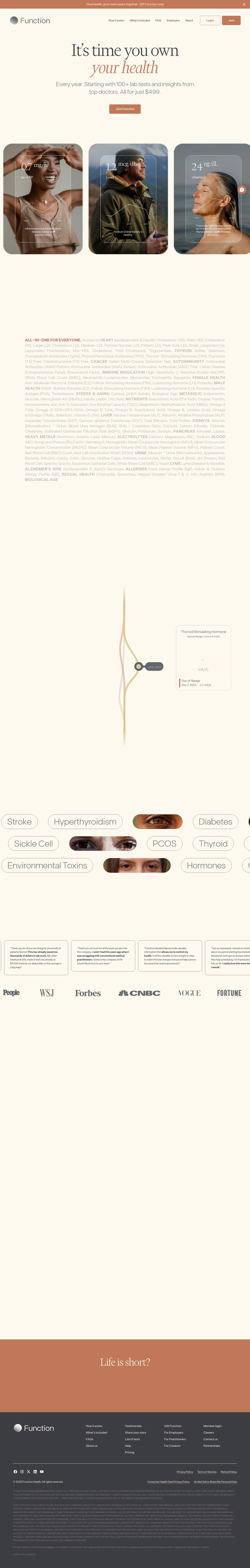 Function Health • 100 Healthy Years desktop landing page