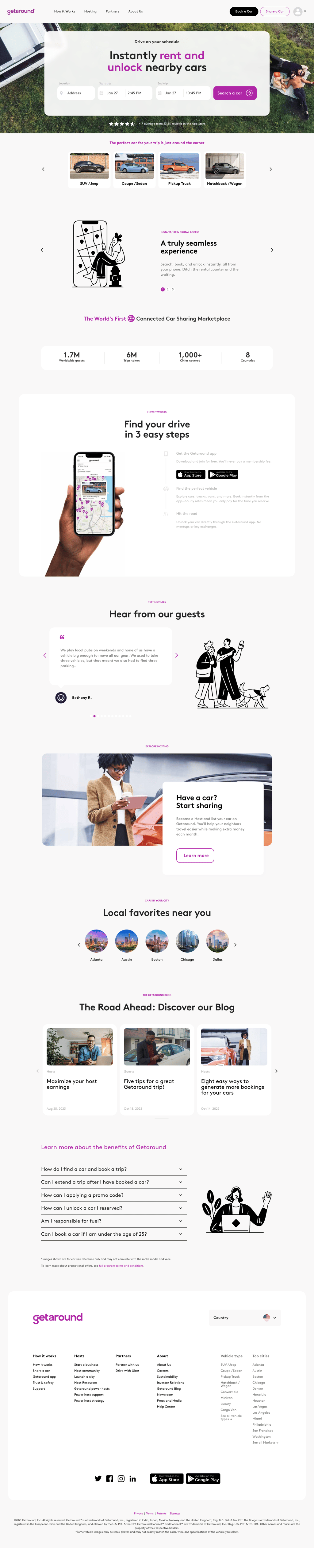Getaround desktop landing page