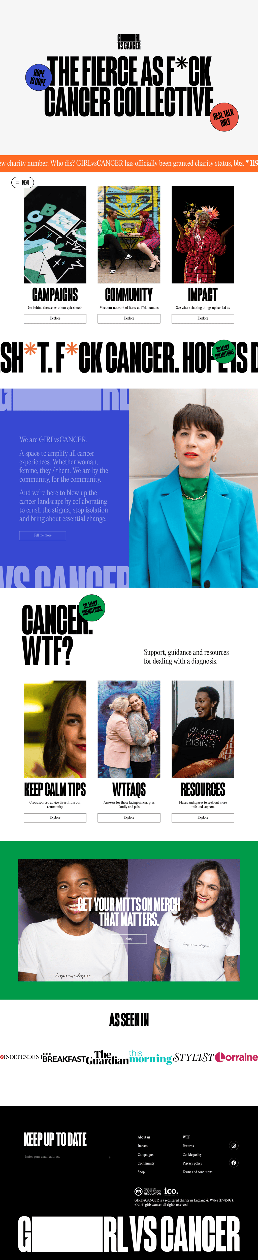 Girl vs Cancer desktop landing page