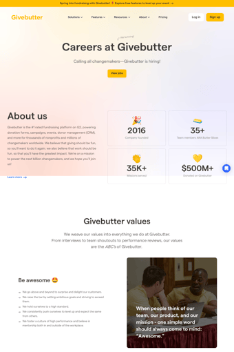 Givebutter landing page