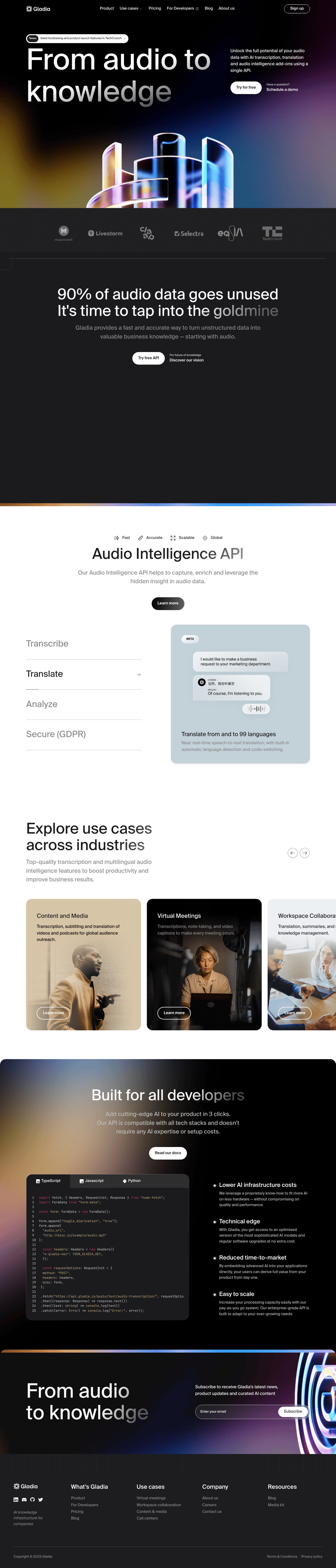 Gladia desktop landing page