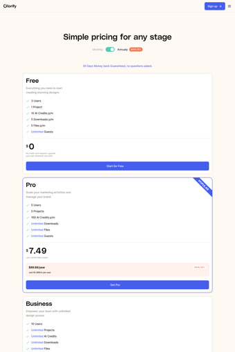 Glorify landing page