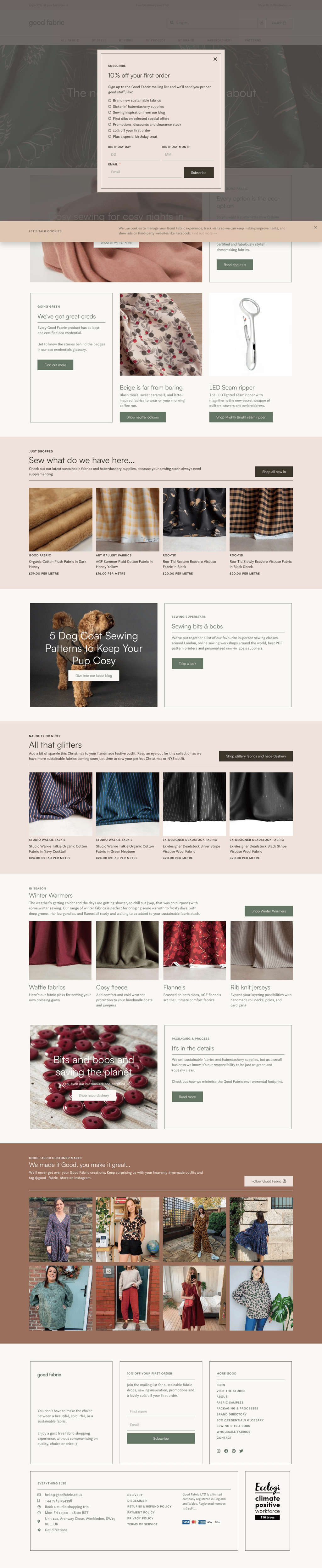Good Fabric desktop landing page